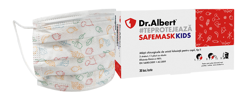 Masca de protectie de unica folosintan cu 3 straturi pentru copii Dr Albert Dr. Albert